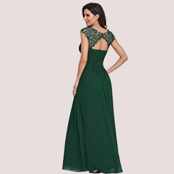 Womens Cap Sleeve Lace Neckline Ruched Bust Evening Gown Size 6 - Picture 2 of 11